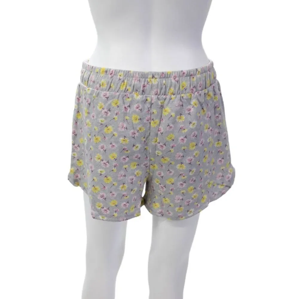 Emerson Road Womens Short Sleeve Floral Pajama Shirt Shorts Set Gray Size Large